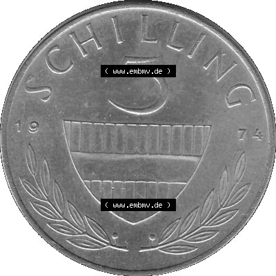 5 / Fünf Schilling Österreich in s/w Schwarzweiß bzw. Graustufen Farbgebung von Scanner transparenten PNG 1968-2001, 5 Schilling... Sammlung