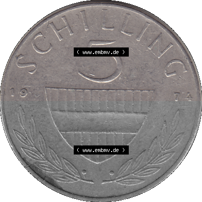 5 / Fünf Schilling Österreich in original Farbgebung von Scanner transparenten PNG 1968-2001, 5 Schilling 1974 (Stück 2), Reiter... Sammlung