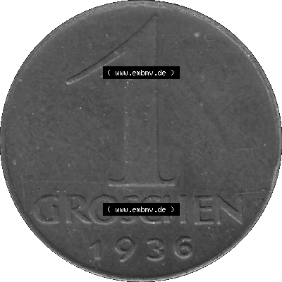 1 / Ein Groschen Österreich in s/w Schwarzweiß bzw. Graustufen Farbgebung von Scanner transparenten PNG 1925-1938, 1-Ein Groschen,... Sammlung