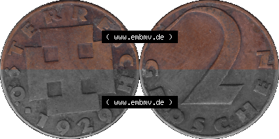2 / Zwei Groschen Österreich in original Farbgebung von Scanner transparenten PNG 1925-1938, 2 Zwei Groschen, Krückenkreuz 1929... Sammlung
