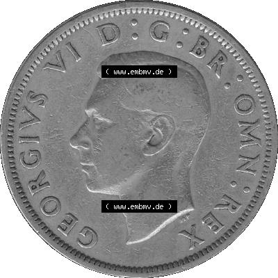 Alte Münze Großbritannien, Bild in s/w bzw. Graustufen PNG-Grafik 1947-1948, Halbe - 1/2 Krone, Half Crown 1948 (Stück 2) ,... Sammlung