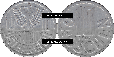 10 / Zehn Groschen Österreich in original Farbgebung von Scanner transparenten PNG 1951-2001, 10 Groschen 1953 (Stück 1) Sammlung