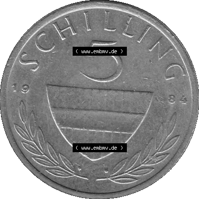 5 / Fünf Schilling Österreich in s/w Schwarzweiß bzw. Graustufen Farbgebung von Scanner transparenten PNG 1968-2001, 5 Schilling... Sammlung