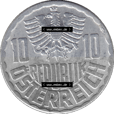 10 / Zehn Groschen Österreich in original Farbgebung von Scanner transparenten PNG 1951-2001, 10 Groschen 1970 (Stück 1) Sammlung
