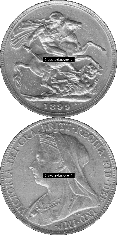 Alte Goldmünze Großbritannien Bilder in s/w bzw. Graustufen 1893-1901, 1 Pfund Sovereign 1899 (Stück 1) Graustufen Sammlung