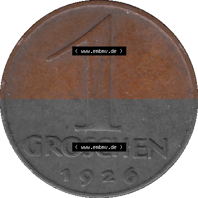 1 / Ein Groschen Österreich in original Farbgebung von Scanner transparenten PNG 1925-1938, 1-Ein Groschen, Adlerkopf mit Mauerkrone... Sammlung