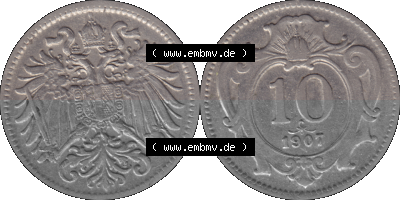 Alte Münze aus Kaiserreich Österreich als PNG-Grafik 1892-1911, 10 Heller 1907 (Stück 1) Sammlung