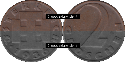 2 / Zwei Groschen Österreich in original Farbgebung von Scanner transparenten PNG 1925-1938, 2 Zwei Groschen, Krückenkreuz 1936... Sammlung