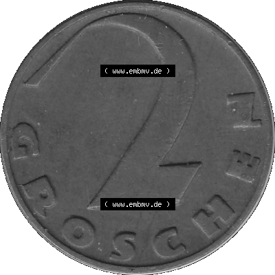 2 / Zwei Groschen Österreich in s/w Schwarzweiß bzw. Graustufen Farbgebung von Scanner transparenten PNG 1925-1938, 2 Zwei Groschen,... Sammlung