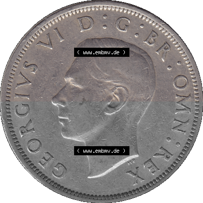 Alte Münze Großbritannien, Bild in Farbe bzw. Color PNG-Grafik 1947-1948, Halbe - 1/2 Krone, Half Crown 1947 (Stück 1), George... Sammlung
