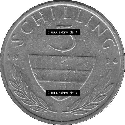5 / Fünf Schilling Österreich in s/w Schwarzweiß bzw. Graustufen Farbgebung von Scanner transparenten PNG 1968-2001, 5 Schilling... Sammlung
