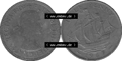 Großbritannien Umlaufmünze Half Penny, 1/2 Pence 1954-1970, Half Penny, Halber Pence 1967 (Stück 1), Elisabeth II. - Schriftzug... Sammlung