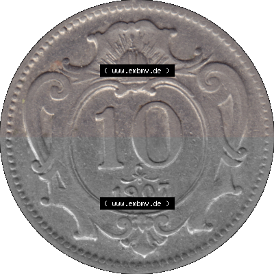 Alte Münze aus Kaiserreich Österreich als PNG-Grafik 1892-1911, 10 Heller 1907 (Stück 1) Sammlung