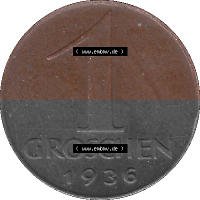 1 / Ein Groschen Österreich in original Farbgebung von Scanner transparenten PNG 1925-1938, 1-Ein Groschen, Adlerkopf mit Mauerkrone... Sammlung