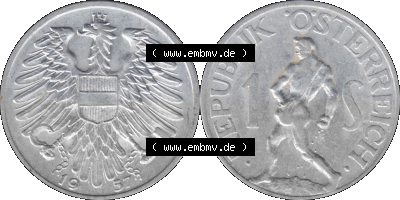 Österreich 1 / Ein Schilling 1946-1957, 1 Schilling 1957 (Stück 1) Sammlung