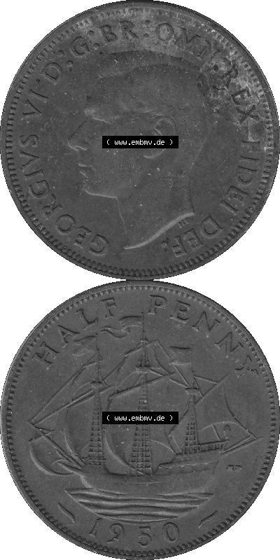 Großbritannien Umlaufmünze Half Penny 1949-1952, Half Penny 1950 (Stück 1), George VI. GEORGIVS VI D-G-BR-OMN-REX FIDEI DEF.HP... Sammlung