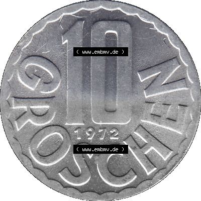 10 / Zehn Groschen Österreich in original Farbgebung von Scanner transparenten PNG 1951-2001, 10 Groschen 1972 (Stück 1) Sammlung