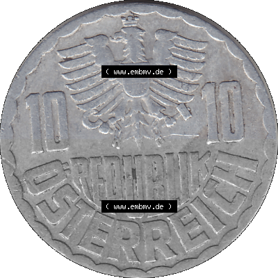 10 / Zehn Groschen Österreich in original Farbgebung von Scanner transparenten PNG 1951-2001, 10 Groschen 1959 (Stück 2) Sammlung