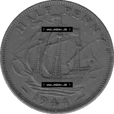 Großbritannien Umlaufmünze Half Penny 1937-1948, Half Penny 1944 (Stück 1), George VI. GEORGIVS VI D-G-BR-OMN-REX F-D-IND-IMP.HP... Sammlung