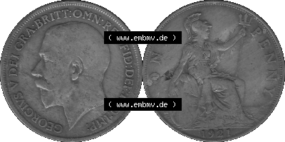 Großbritannien Umlaufmünze One Penny, 1 Pence 1911-1926, 1 One Penny, 1921 (Stück 1), George V, B.M. GEORGIVS V DEI GRABRITTOMNREX... Sammlung