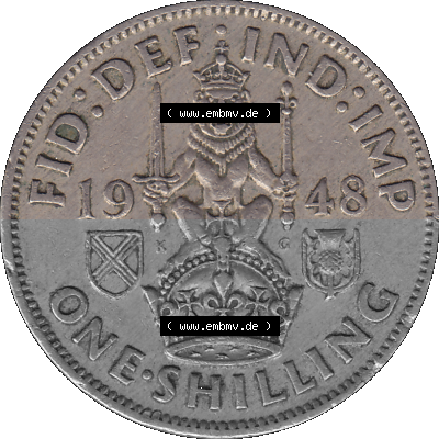 Alte Münze Großbritannien, Bild in Farbe bzw. Color PNG-Grafik 1947-1948, 1 One Schilling - One Shilling, 1948 (Stück 10) Sitzender... Sammlung