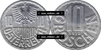 10 / Zehn Groschen Österreich in original Farbgebung von Scanner transparenten PNG 1951-2001, 10 Groschen 1972 (Stück 1) Sammlung