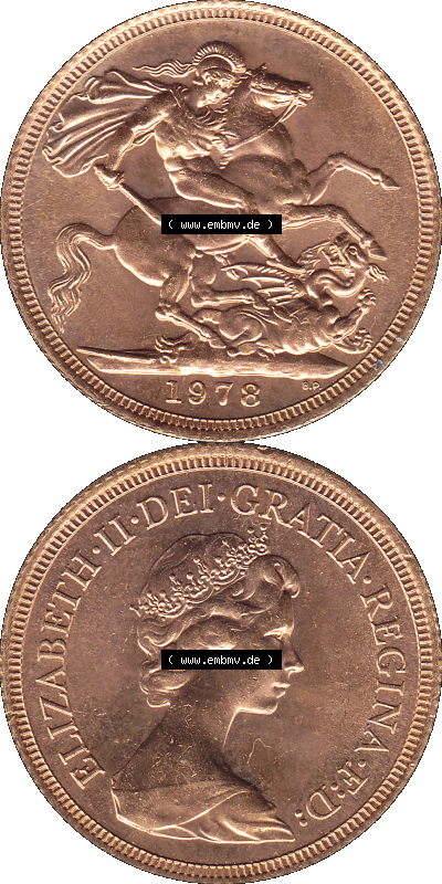 Alte Goldmünze Großbritannien 1974-1984, 1 Sovereign 1978 (Stück 1) Sammlung