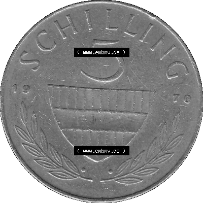 5 / Fünf Schilling Österreich in s/w Schwarzweiß bzw. Graustufen Farbgebung von Scanner transparenten PNG 1968-2001, 5 Schilling... Sammlung