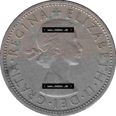 Alte Münze Großbritannien, Bild in Farbe bzw. Color PNG-Grafik, Umlaufmünze aus dem Zeitraum 1954-1970, 2 Schilling-Florin,... Sammlung