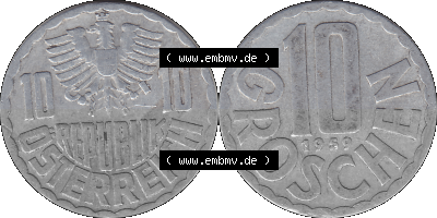 10 / Zehn Groschen Österreich in original Farbgebung von Scanner transparenten PNG 1951-2001, 10 Groschen 1959 (Stück 2) Sammlung