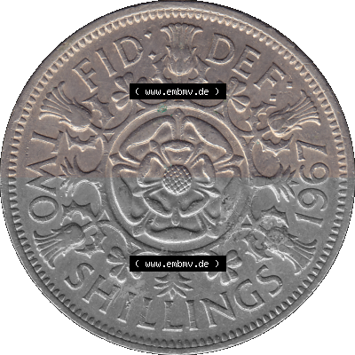 Alte Münze Großbritannien, Bild in Farbe bzw. Color PNG-Grafik, Umlaufmünze aus dem Zeitraum 1954-1970, 2 Schilling-Florin,... Sammlung