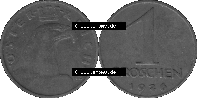 1 / Ein Groschen Österreich in s/w Schwarzweiß bzw. Graustufen Farbgebung von Scanner transparenten PNG 1925-1938, 1-Ein Groschen,... Sammlung