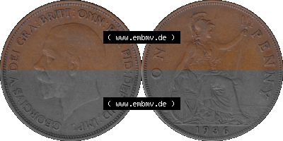 Großbritannien Umlaufmünze One Penny, 1 Pence 1928-1936, 1 One Penny, 1936 (Stück 1), George V. BM GEORGIVS V DEI GRABRITTOMNREX... Sammlung