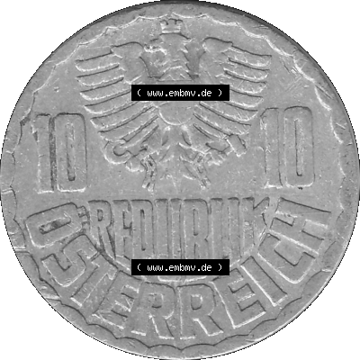 10 / Zehn Groschen Österreich in s/w Schwarzweiß bzw. Graustufen Farbgebung von Scanner transparenten PNG 1951-2001, 10 Groschen... Sammlung