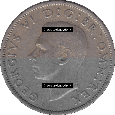 Alte Münze Großbritannien, Bild in Farbe bzw. Color PNG-Grafik, Umlaufmünze aus dem Zeitraum 1949-1951, 2 Schilling-Florin,... Sammlung