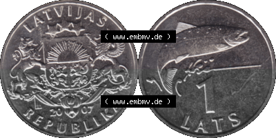 Lettland Umlaufmünze 1992-2008, 1 Lats 2007 (Stück 1), Atlatischer Lachs Sammlung
