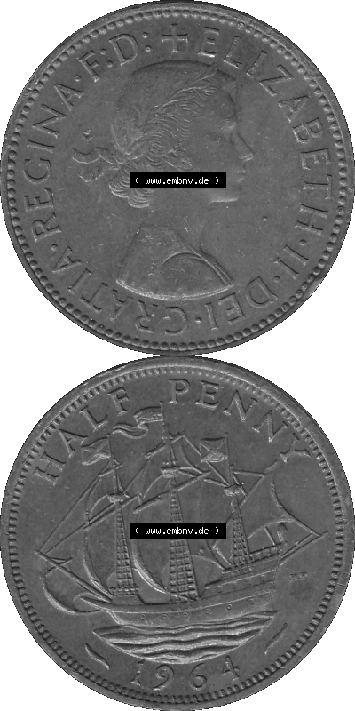 Großbritannien Umlaufmünze Half Penny, 1/2 Pence 1954-1970, Half Penny, Halber Pence 1964 (Stück 1), Elisabeth II. - Schriftzug... Sammlung