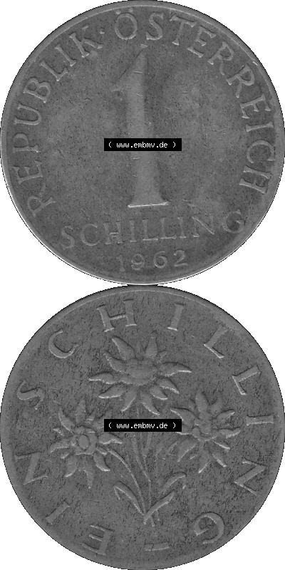 Österreich 1 / Ein Schilling 1959-2001, 1 Schilling 1962 (Stück 1), Edelweiß Graustufen Sammlung
