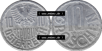 10 / Zehn Groschen Österreich in original Farbgebung von Scanner transparenten PNG 1951-2001, 10 Groschen 1970 (Stück 1) Sammlung
