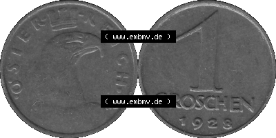 1 / Ein Groschen Österreich in s/w Schwarzweiß bzw. Graustufen Farbgebung von Scanner transparenten PNG 1925-1938, 1-Ein Groschen,... Sammlung