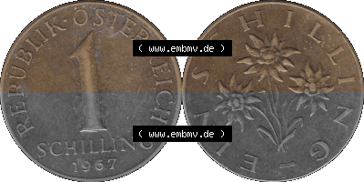 Österreich 1 / Ein Schilling 1959-2001, 1 Schilling 1967 (Stück 1), Ein Shilling Edelweiß Sammlung