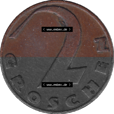 2 / Zwei Groschen Österreich in original Farbgebung von Scanner transparenten PNG 1925-1938, 2 Zwei Groschen, Krückenkreuz 1929... Sammlung