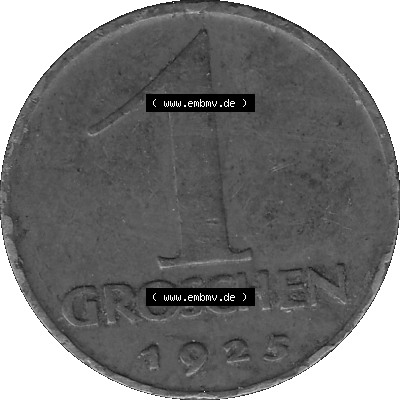 1 / Ein Groschen Österreich in s/w Schwarzweiß bzw. Graustufen Farbgebung von Scanner transparenten PNG 1925-1938, 1-Ein Groschen,... Sammlung