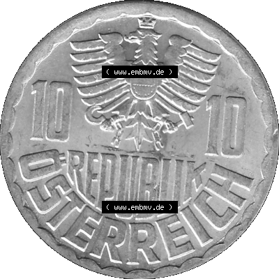 10 / Zehn Groschen Österreich in s/w Schwarzweiß bzw. Graustufen Farbgebung von Scanner transparenten PNG 1951-2001, 10 Groschen... Sammlung