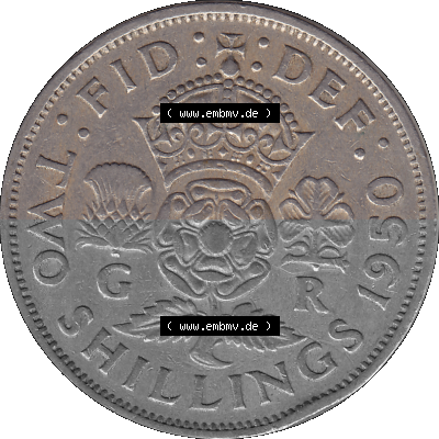Alte Münze Großbritannien, Bild in Farbe bzw. Color PNG-Grafik, Umlaufmünze aus dem Zeitraum 1949-1951, 2 Schilling-Florin,... Sammlung
