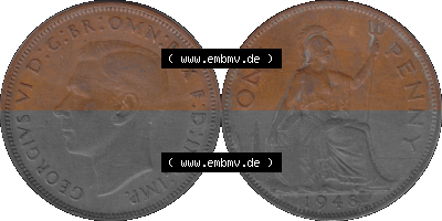 Großbritannien Umlaufmünze 1937-1948, 1 One Penny 1948 (Stück 2) , George VI, GEORGIVS VI DGBROMNREX FDINDIMP. HP Sammlung
