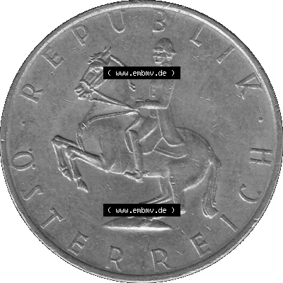 5 / Fünf Schilling Österreich in s/w Schwarzweiß bzw. Graustufen Farbgebung von Scanner transparenten PNG 1968-2001, 5 Schilling... Sammlung