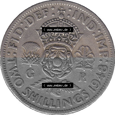 Alte Münze Großbritannien, Bild in Farbe bzw. Color PNG-Grafik, Umlaufmünze aus dem Zeitraum 1947-1948, 2 Schilling-Florin,... Sammlung