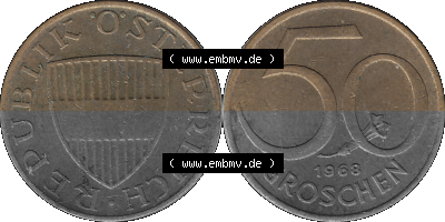 50 / Fünfzig Groschen Österreich in original Farbgebung von Scanner transparenten PNG 1959-2001, 50 Groschen 1968 (Stück 1),... Sammlung