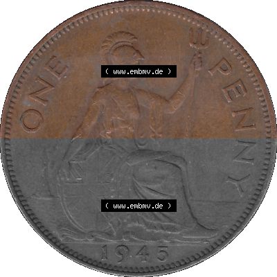 Großbritannien Umlaufmünze 1937-1948, 1 One Penny 1945 (Stück 1), George VI, GEORGIVS VI DGBROMNREX FDINDIMP. HP Sammlung